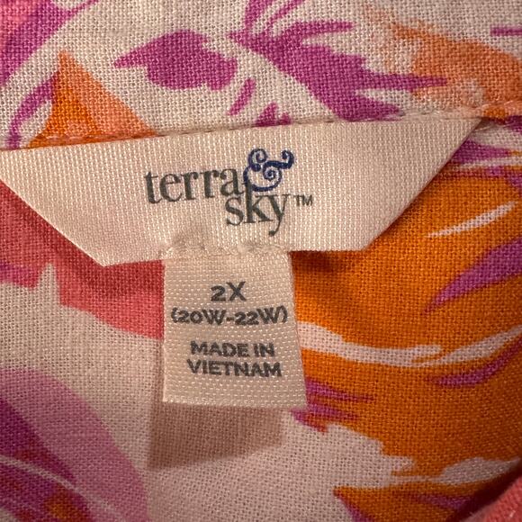 Terra & Sky 2X-Large (20W/22W) Top Button-Up Cuffed Dolman Sleeves Linen Blend - Picture 7 of 9